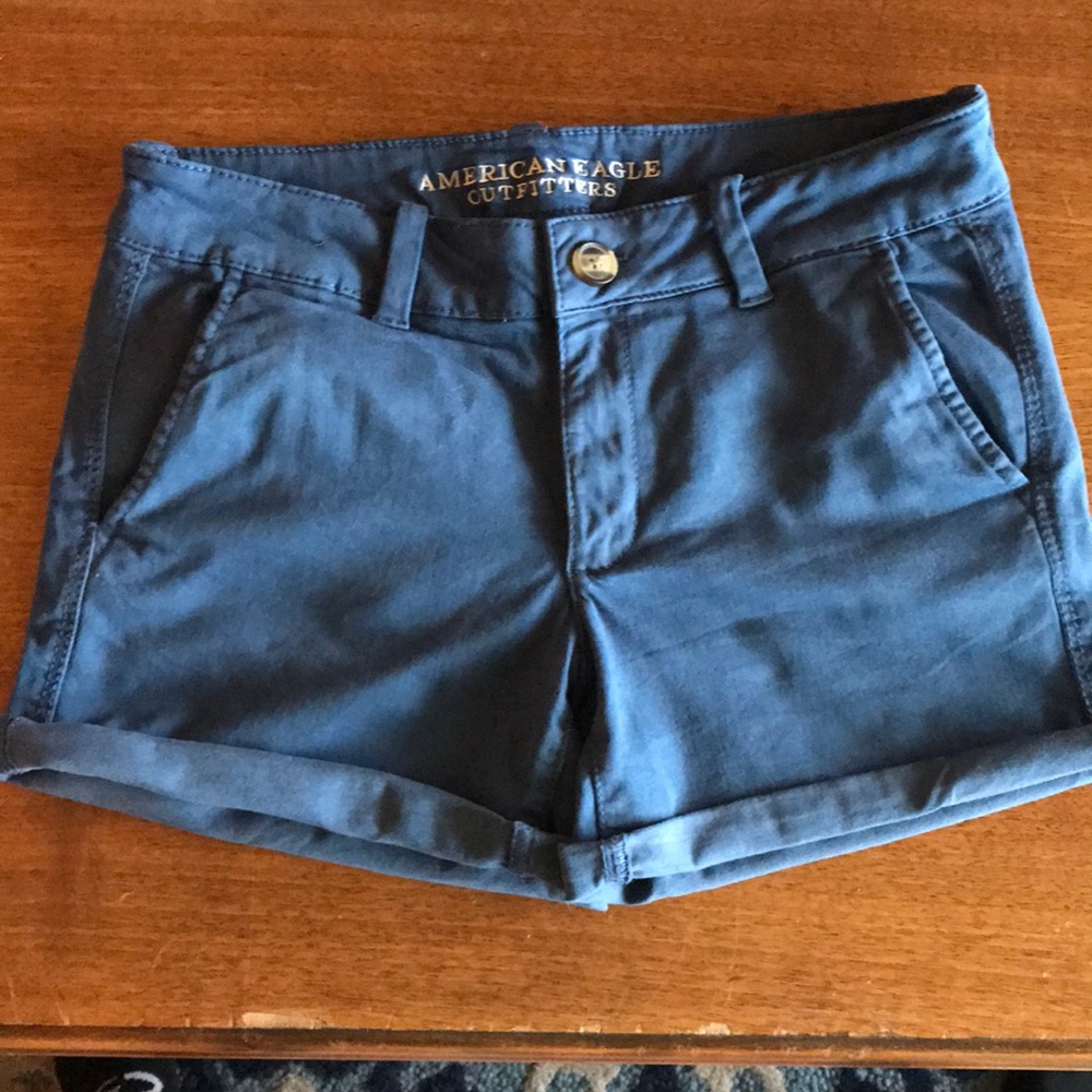 American Eagle Khaki Blue Midi Shorts